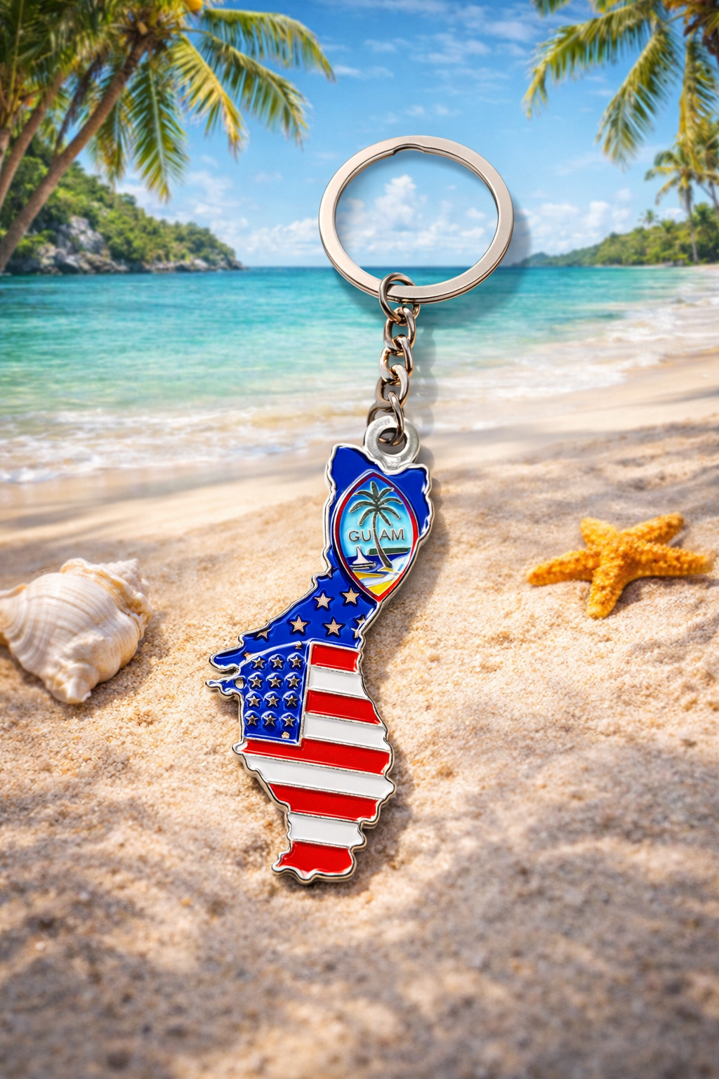 Guam/American flag key chain
